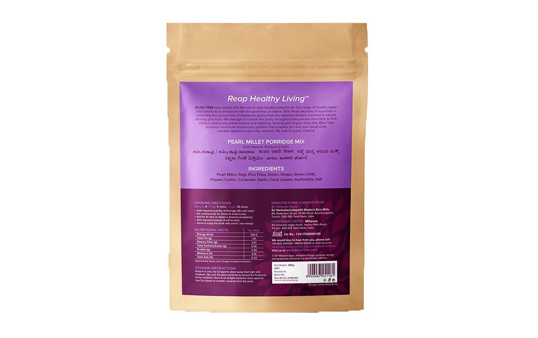 Bliss Tree Delicious Drink Pearl Millet Porridge Mix   Pack  200 grams